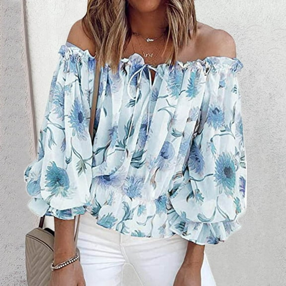 KIHOUT Womens Plus Size Tops Women's Graphic Tops Shoulder Collar Flowy Tunic 3/4 Short Sleeve Loose Blouse