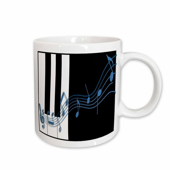 3drose, Blue Music Notes on Piano Keys, 15oz Mug