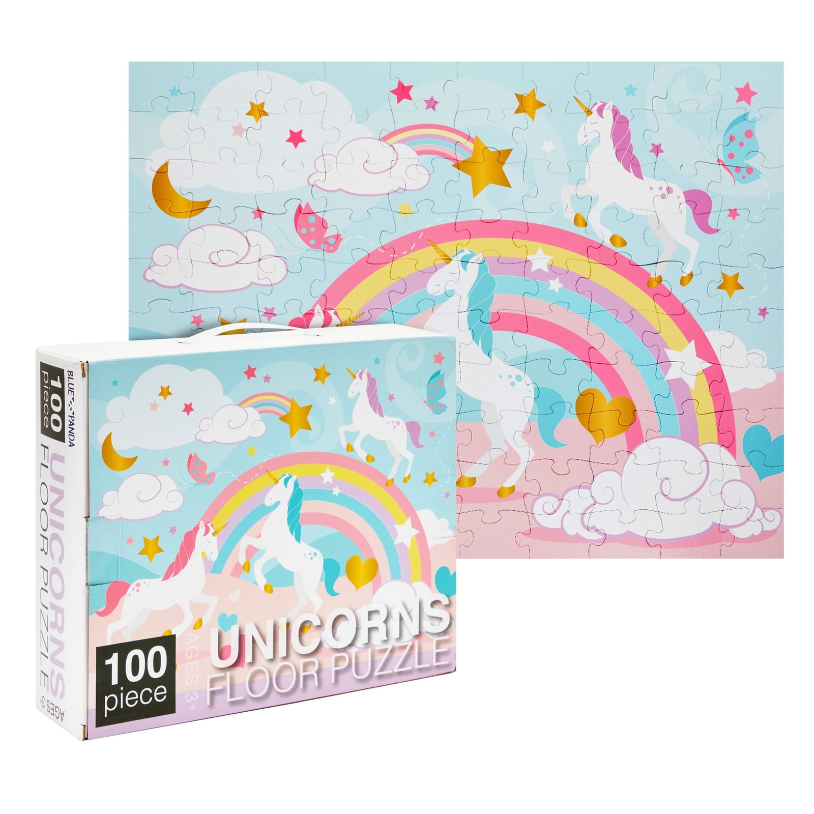 Rainbow Unicorn Jumbo Jigsaw Puzzles for Toddlers Preschool 100-Piece Giant Floor Puzzle 2 x 3 Feet Toy Puzzles for Kids Ages 3-5 Blue Panda Floor Puzzles for Kids