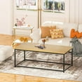 thumbnail image 3 of Hyxoo Modern Industrial Style Rectangular Coffee Table for Living Room, Bedroom - Rustic Accent Minimalistic Furniture with Wood Grain Top & Metal Frame - Center TV Table，Brown, 3 of 5