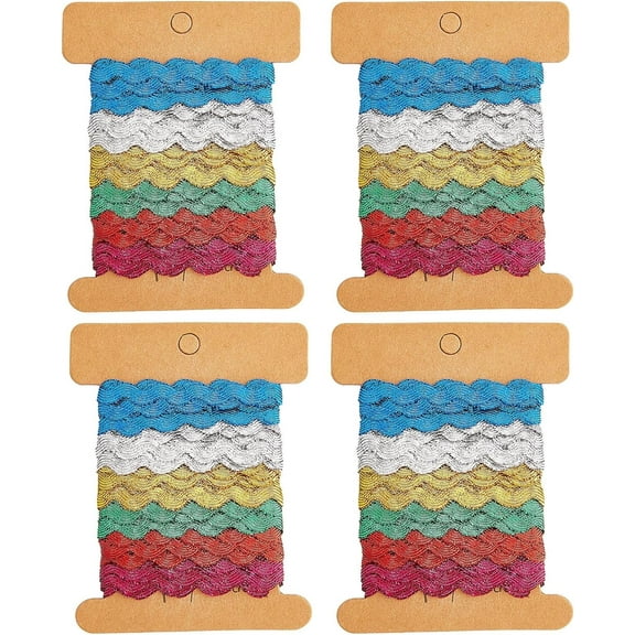 24 Yards 6 Colors Wavy Bending Ribbon RIC Rac Webbing Edge Trim Embroidery Curved Lace Clothing Dress Accessories Rick Rack Fringe for Sewing Home Party Wedding Decoration Lace Ribbon Craft