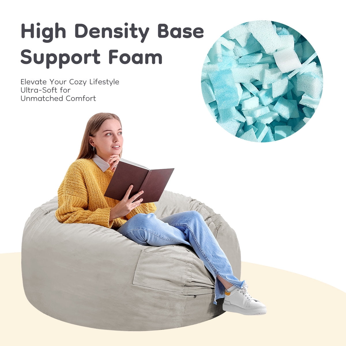 Oversized Bean Bag Chair, Beanbag for Adults, Comfy Refillable Single Sofa for Living Room, Bedroom, Dorm, Gray