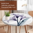 thumbnail image 5 of Abstract Ombre Round Fitted Table Cover Purple Lily White Texture Waterproof Table Cloth with Elastic Edge Wipeable Tablecloth for Picnic Camping Party Fits 45"-54" Diameter, 5 of 8