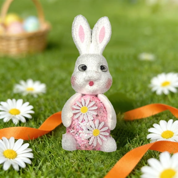 Easter Glitter Bunny Figurines, 6-Pack Colorful Floral Rabbit Statues for Tabletop Decor, Spring Holiday Ornaments for Home Party & Gift