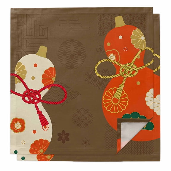 Brown Gourd Cloth Napkins, Floral Modern Art Red Beige Washable and Reusable Dinner Napkins Set of 2, Table Napkin for Kitchen Party Birthday Wedding Hotel Housewarming 20"x20"