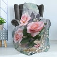 thumbnail image 4 of Pearls Soft Flannel Fleece Throw Blanket, Classic Rose and Pearls Romantic Dramatic Love Together Grace Bouquet Artwork, Cozy Plush for Indoor and Outdoor Use, 60" x 80", Pink Grey, by Ambesonne, 4 of 5
