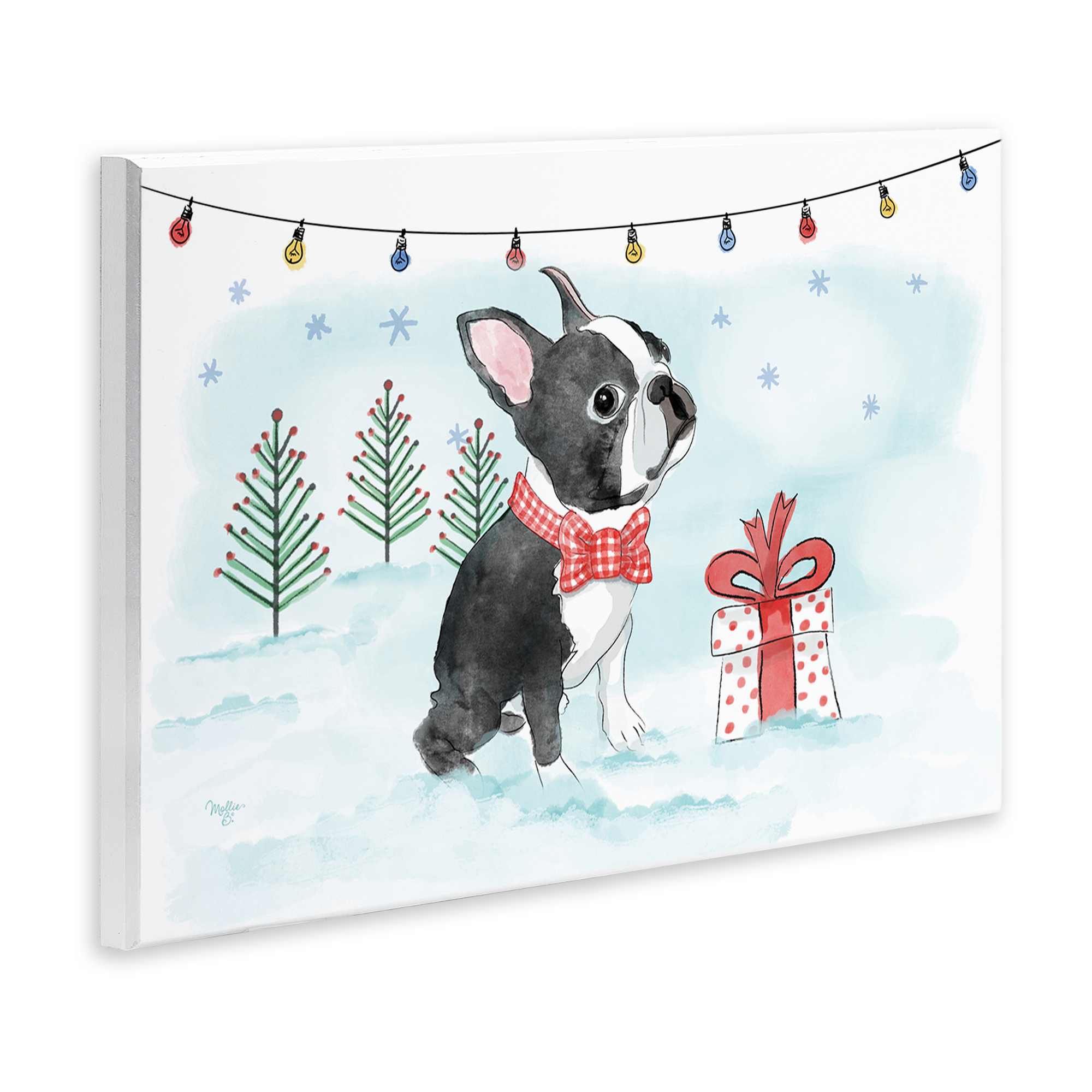 Stupell Industries Snowy Boston Terrier Holiday Painting Unframed Art Prints Wall Art, 15 x 10