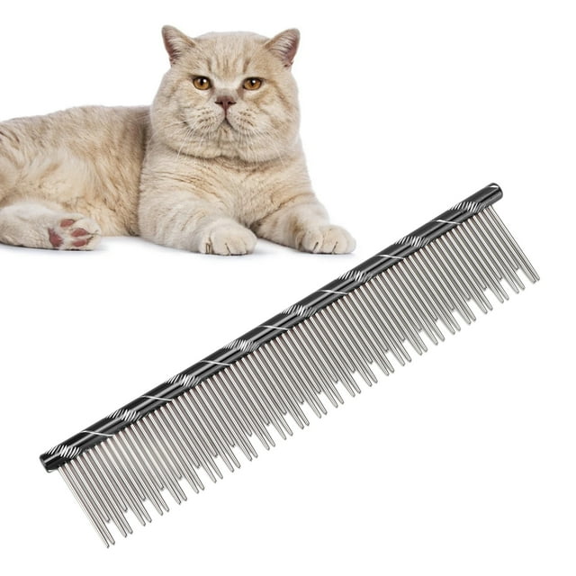 Pet Steel Combs, Static Stainless Steel Cat Comb with Comfortable Non Slip Handle Two Different Density Wire Teeth to Open Tangled Hair and Make Hair Fluffy