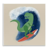 Stupell Industries Surfing Dino T-Rex Novelty & Humor Painting Unframed Art Print Wall Art, 12 x 12