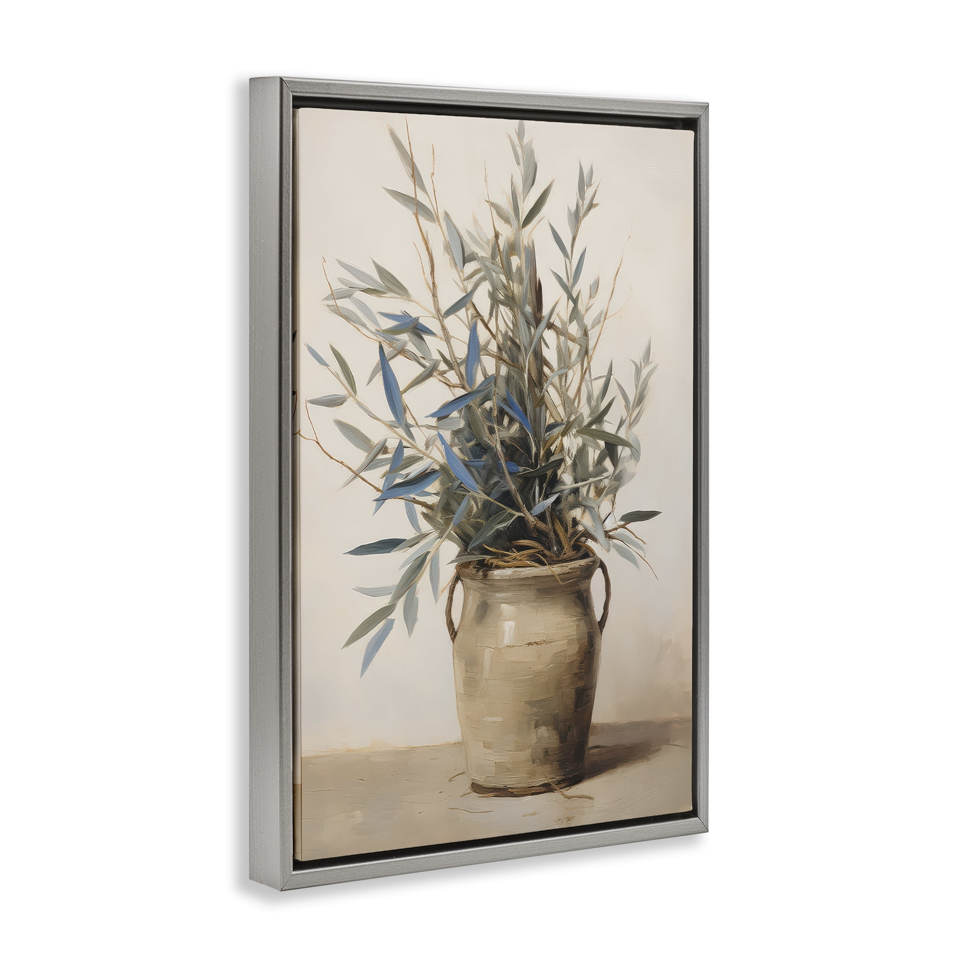 Stupell Industries Country Pottery Plant Plants & Flowers Painting Gray Floater Framed Canvas Art Print Wall Art, 17 x 25