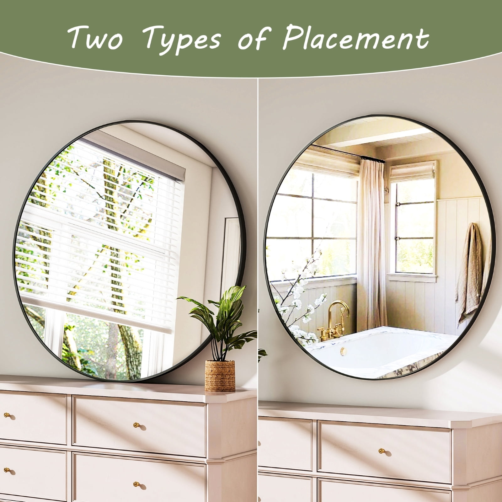 Mirstory 28" Bathroom Mirror Round Wall Mirror Vanity Mirror with Metal Frame, Black