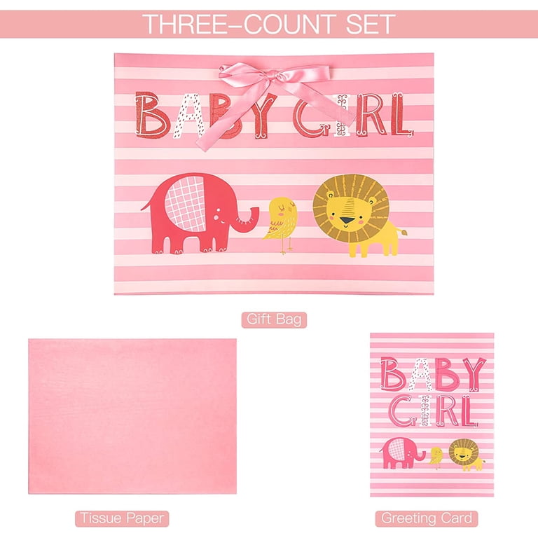 Loveinside Sacchetto Regalo Per Baby Shower - Elefante Rosa Con Manici In Nastro - Include Carta Vellina E Biglietto