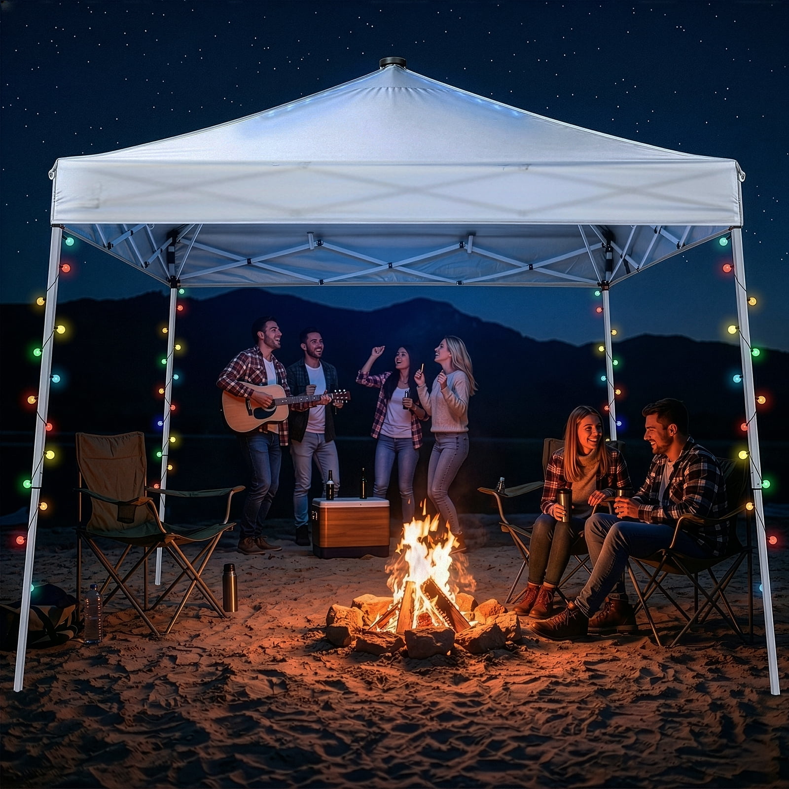 Ktaxon 10ft x 10ft Ez Pop Up Canopy Tent with Lights,LED Frame