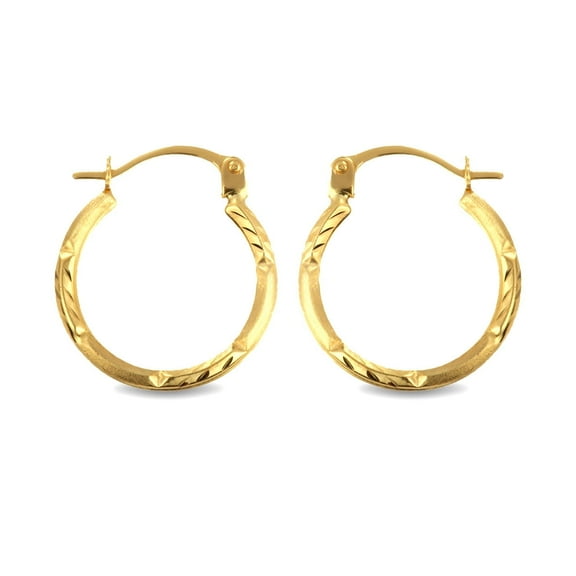 14K Yellow Gold Diamond Cut & Satin Finish Reversible Hoop Earrings (0.60")