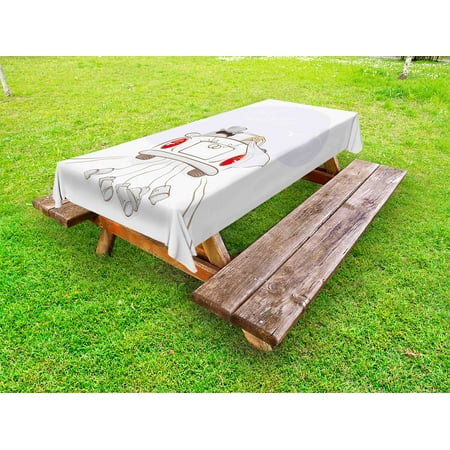 

Wedding Outdoor Tablecloth Just Married Retro Hand Writing Bride and Groom in Car Cans Birds Celebration Decorative Washable Fabric Picnic Table Cloth 58 X 84 Inches Silver Red White by Ambesonne