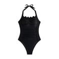 thumbnail image 3 of Guluxicc Women One Piece Tummy Control Swimsuit Halter Scallop Trim Bathing Suits 1 Piece Vintage Ruched Slimming Swimwear, 3 of 6