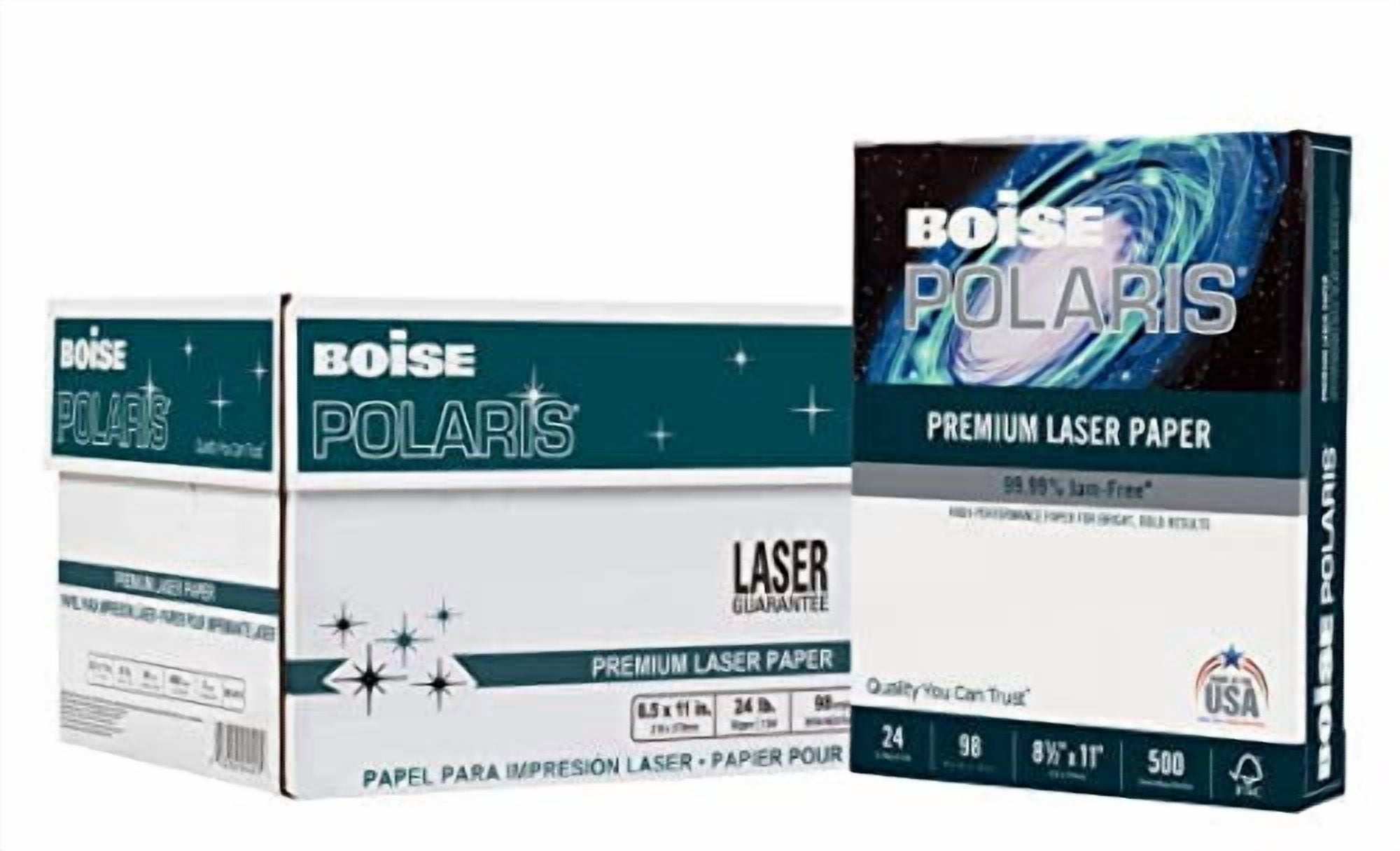 Boise POLARIS® Premium Laser Paper, Letter Paper Size, 98 Brightness, 24 Lb, FSC® Certified, White, 500 Sheets Per Ream, Case Of 8 Reams