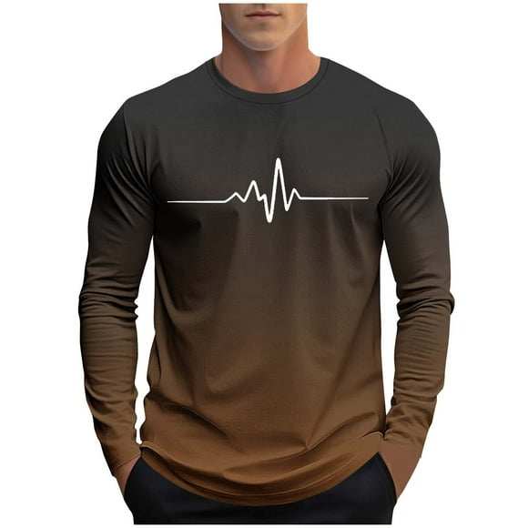 T-Shirts pour Hommes Mode Décontractée Imprimé Sport T-Shirt Manches Longues Col Rond Blouses Chemises Marron B TTTG