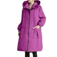 thumbnail image 5 of QUNYINEY Hooded Womens Winter Rain Coats Mid-Length Oversized Full Zip Pink Outerwear Long Sleeve Loose Fit Waterproof Outdoor Fall Jackets for Women 2025, 5 of 5