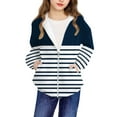 thumbnail image 5 of Jinhomg Girls Zip Up Hoodies Stylish Striped Jacket Kids Zipper Hooded Sweatshirt Preppy Top with Pockets Blue 120, 5 of 9