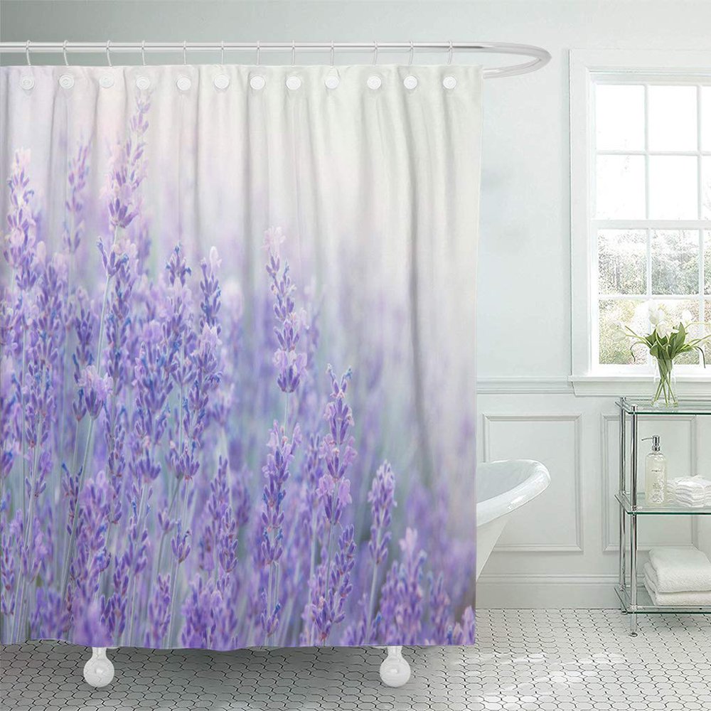 CYNLON Lavender Flowers at Sunlight in Focus Pastel Colors Bathroom Decor Bath Shower Curtain