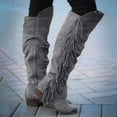 thumbnail image 4 of NOKIO Women Mid Calf Boots Ladies Over The Knee Long Boots Fringe Western Cowboy Bootie Pointed Toe Heel Tassel Boots Autumn Winter Casual Shoes Women'S Knee High Suede Riding Boots, 4 of 5