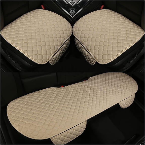 3PCS Set Car Seat Cushion for Front and Back Seat, 3D Soft Linen Breathable Auto Seat Cover, Comfort Non-Slip Rubber Bottom, Car Accessories (Beige/3PCS)