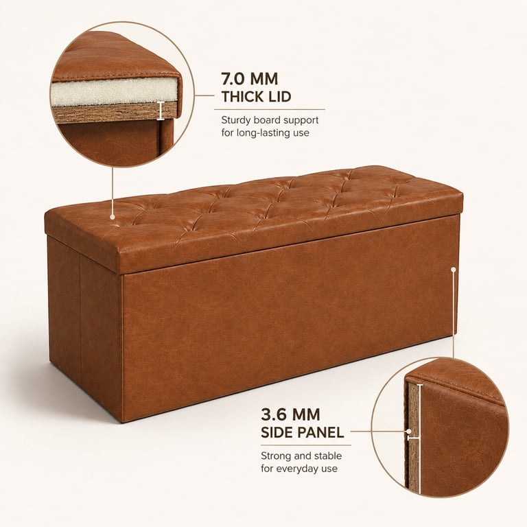 Nnovaroom 43 In Storage Ottoman Bench, Brown photo 2