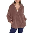 thumbnail image 2 of HOMBOM Oversized Womens Sweatshirts Plain Fall V-Neck Brown Tops Long Sleeve Fleece Pullover Soft Sweatshirt XL, 2 of 9