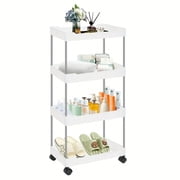 Slim Storage Cart 4 Tier,Bathroom Organizer Rolling Utility, Mobile Shelving Unit Slide Out for Office, Kitchen, Laundry Room & Narrow Places,White