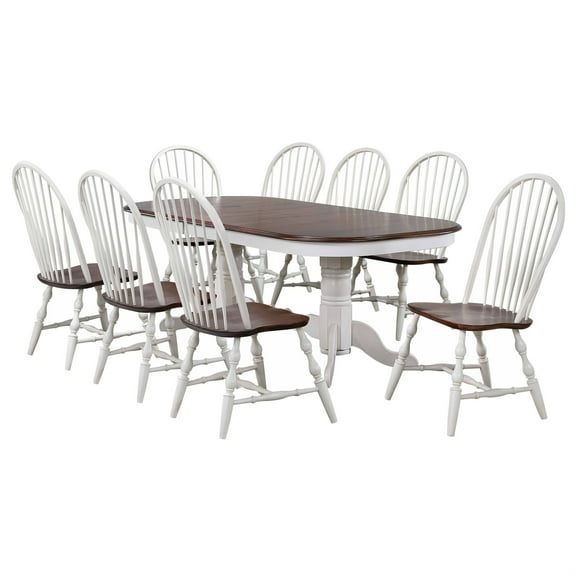 Sunset Trading Andrews 9-Piece 96" Extendable Wood Dining Set in White/Brown