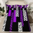 thumbnail image 2 of Manfei Purple Cheetah Print Bed Sheets, Fashion Leopard Zebra King Sheets, Abstract Stripes Sheet Set, Microfiber Bedroom Decor, 4 Pieces, 2 of 7