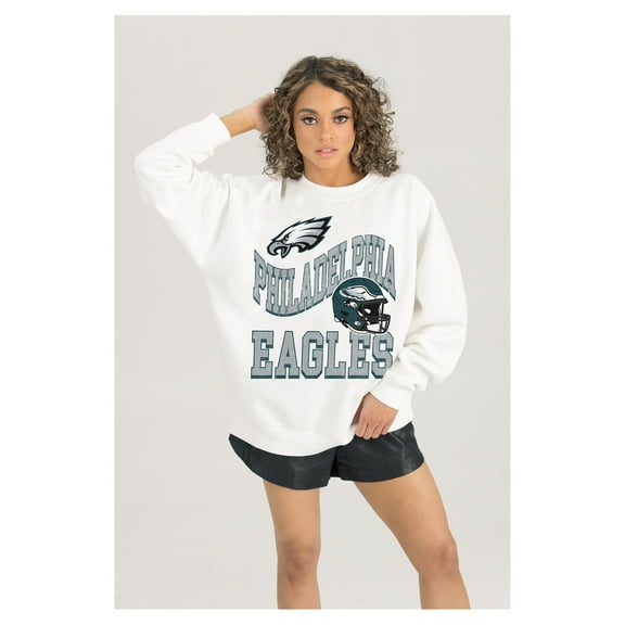 Women's Gameday Couture White Philadelphia Eagles Oversized Hard Earned Premium Fleece Pullover Sweatshirt
