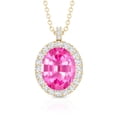 thumbnail image 2 of Rosec Jewels Oval Shape Lab Grown Pink Sapphire Pendant with Diamond Halo (AAAA Quality), 18K Yellow Gold, 2 of 6