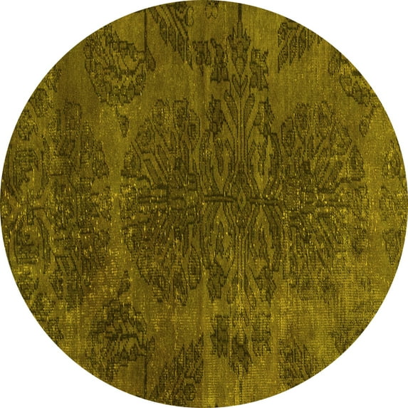 Ahgly Company Machine Washable Indoor Round Abstract Yellow Modern Area Rugs, 3' Round