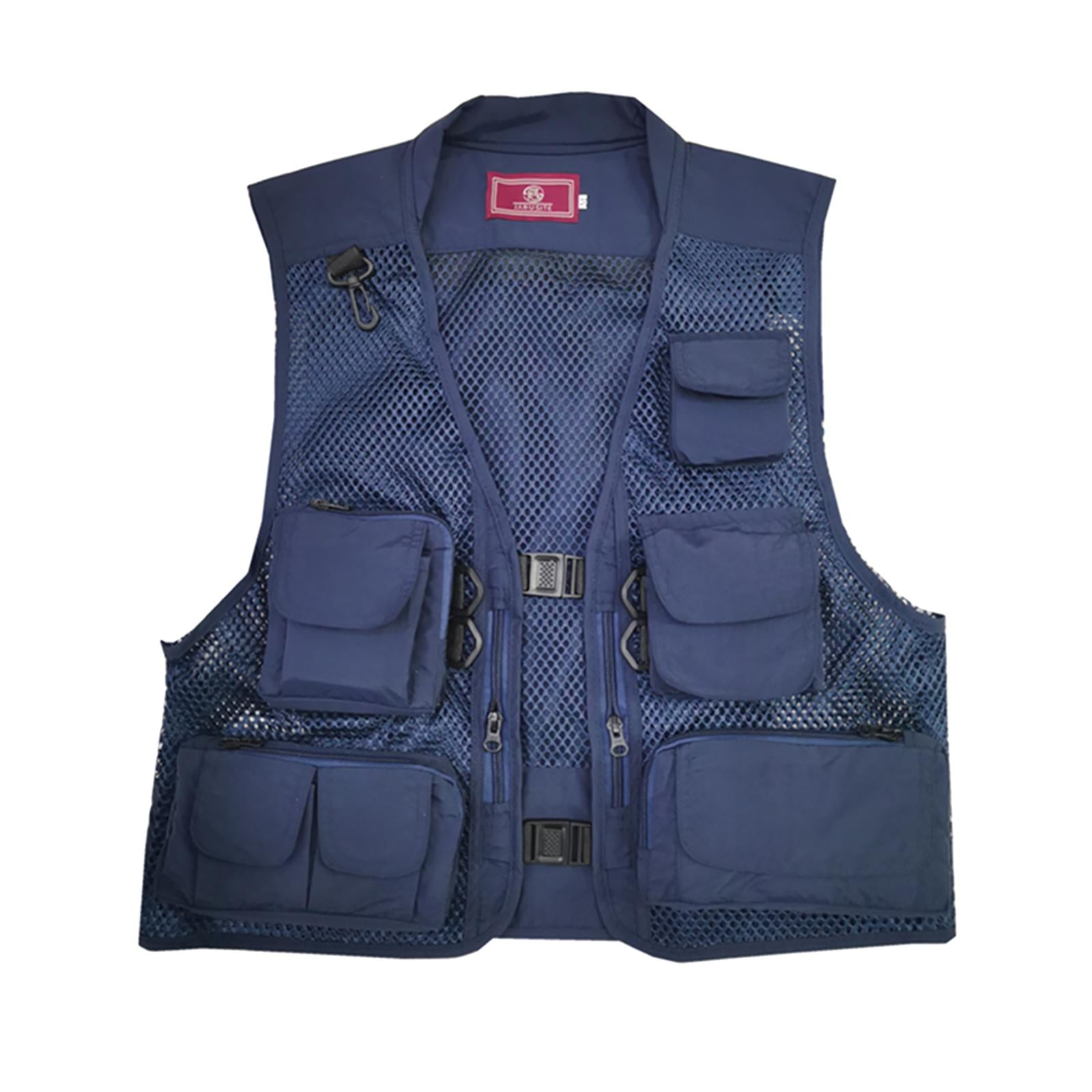 Yunhgft Men s Versatile Fishing Vest Sleeveless Jacket with Detachable Back Multi Zipped Blue M