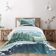 thumbnail image 3 of Ambesonne Forest Quilted Bedspread Set 2 Pcs, Winter Season Trees, Twin Size, Green Blue White, 3 of 6