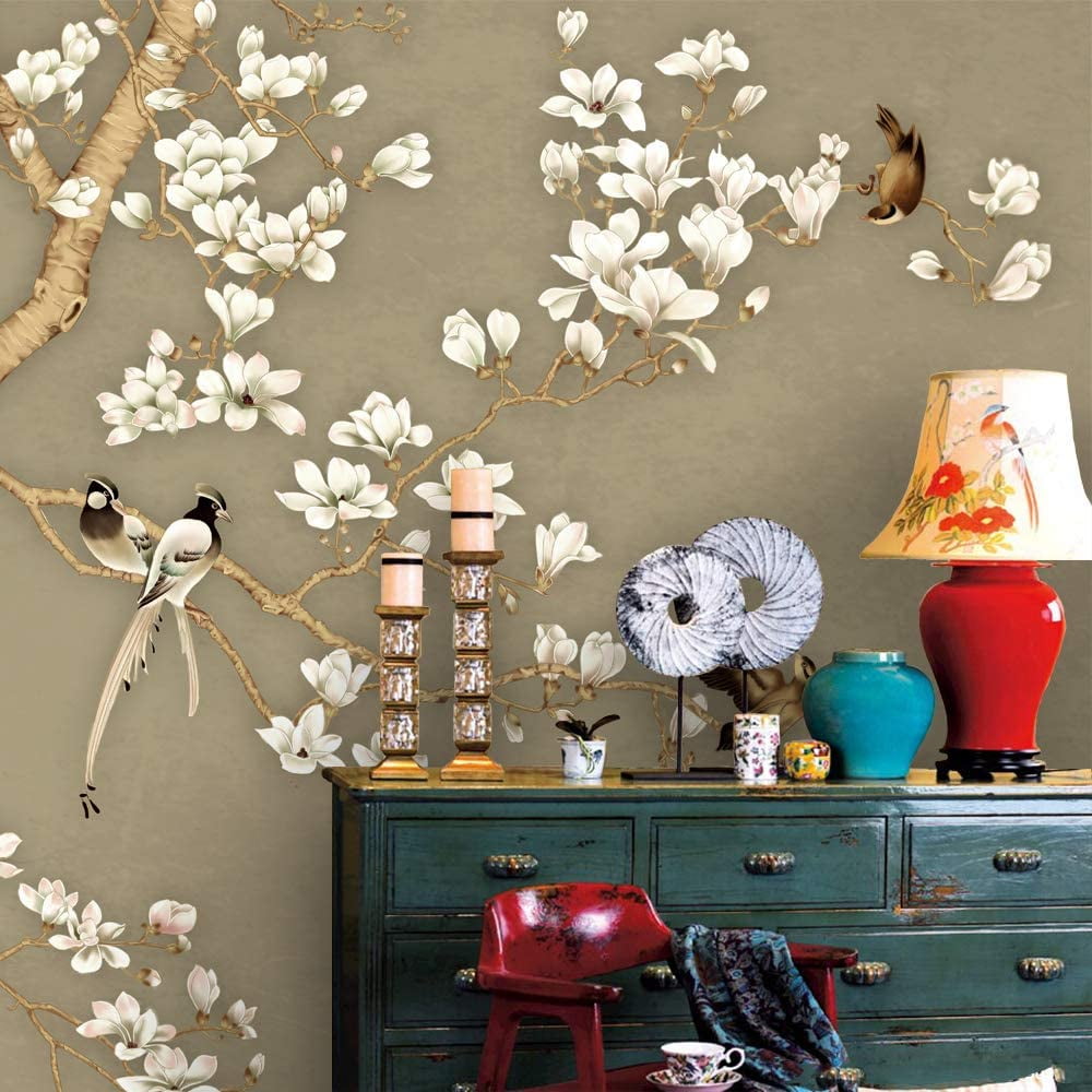 Idea4wall 6pcs Chinese Style Floral Peel and Stick Wallpaper Removable