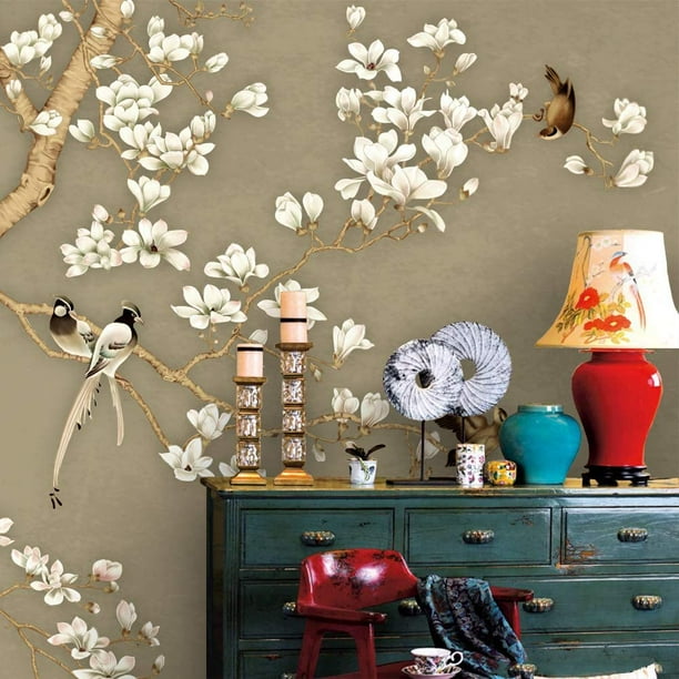 Idea4wall 6pcs Chinese Style Floral Peel and Stick Wallpaper Removable