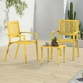 thumbnail image 2 of 3 Piece Patio Bistro Set, Outdoor Steel Furniture Set, Stackable Modern Conversation Sets for Balcony Garden Deck Patio w/2 Chairs 1 Table, Yellow, 2 of 6