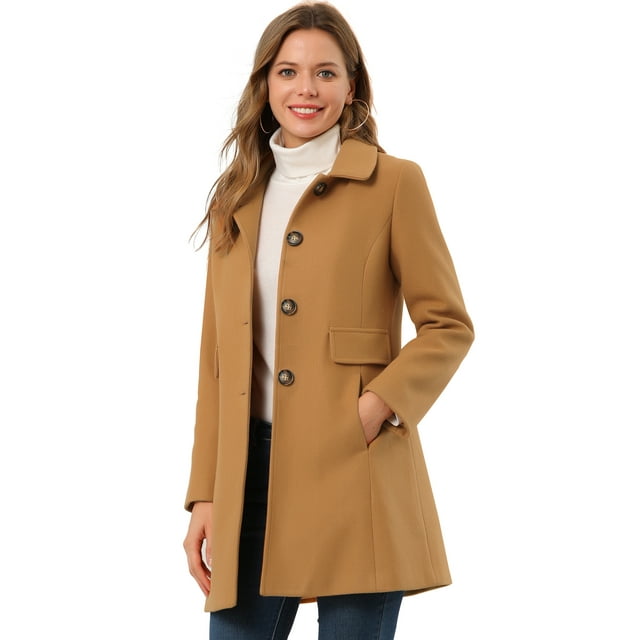 INSPIRE CHIC Women's Vintage Lapel Collared Overcoat Single Breasted Mid-Long Winter Coat
