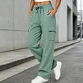 thumbnail image 7 of Zjunqe Womens Cargo Sweatpants High Waisted Wide Leg Joggers Pants Soft Cotton Fleece Baggy Trousers with Pockets Drawstring Elastic Waist Fall Lounge Workout Outfits Casual Athletic Pants Green L, 7 of 7