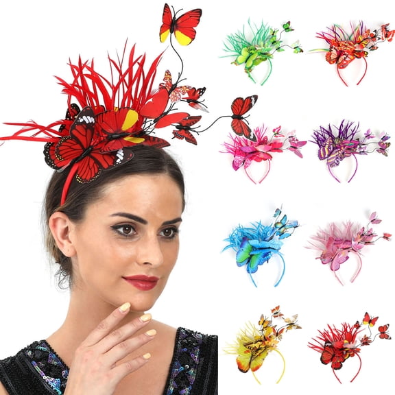 Women's Head Bands BWASD Casual Fashion Butterfly Flower Simulation Headband Elegant Sweet Headwear Hoop for Tea Party Spring Summer Outfit Blue