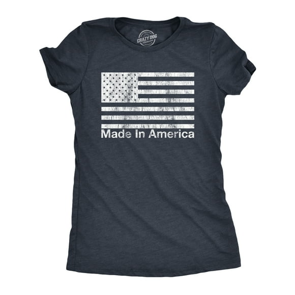 T-shirt pour Femmes Fabriqué en Amérique Drôle Drapeau Patriote Fierté Américaine Fête T-Shirt Graphique (Bleu Marine Chiné) - m
