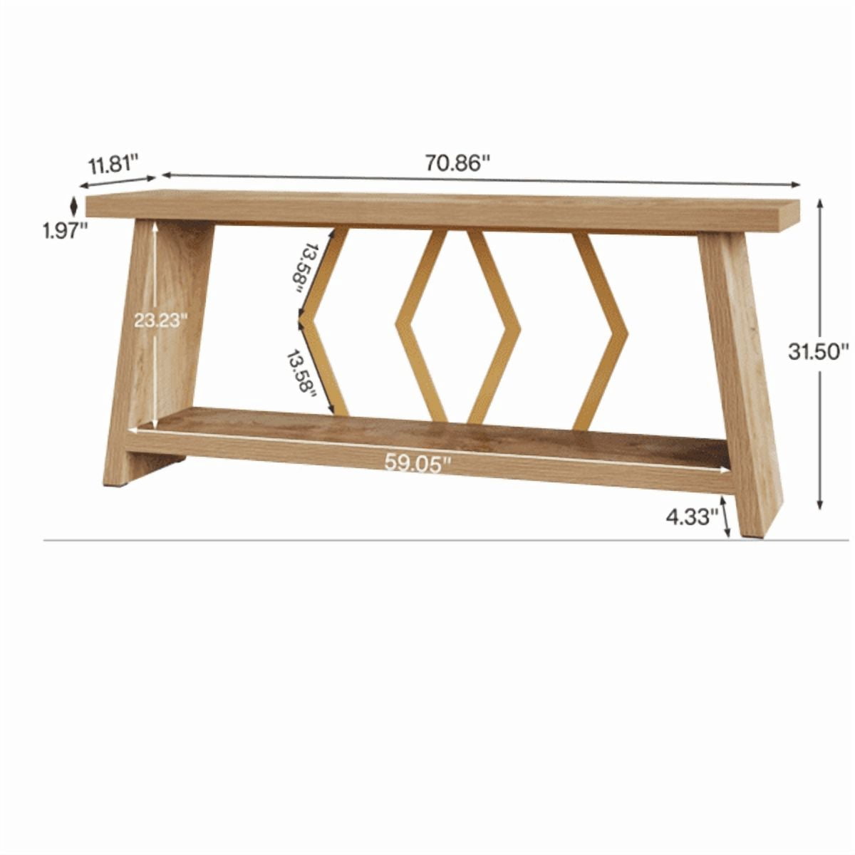 70.86" Extra Long 2-Tier Console Table - 1.97" Thick Engineered Wood, Modern Metal Frame, Sturdy Sofa Table for Living Room, Entryway, Foyer, Behind Couch
