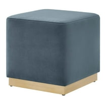 Ottoman Accent Chair, Blue, Velvet, French Living Lounge Cafe Lobby Hospitality Restaurant, Modern Contemporary Boutique HB36571