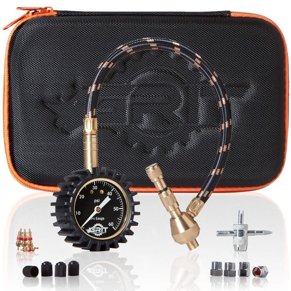 Rapid Air Down Tire Deflator Offroad Kit, PSI Tire Pressure Gauge [Glows in Dark] & Custom Foam Case   Chrome Caps & Valve Core Repair Tool | Quickly Deflate 4x4 Off Road Tires on
