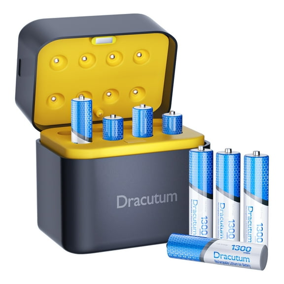 Dracutum 1300mWh Rechargeable AAA Batteries with Charger, 8 Pack 1.5V Constant Output Lithium AAA Battery 2000 Cycles Long Lasting
