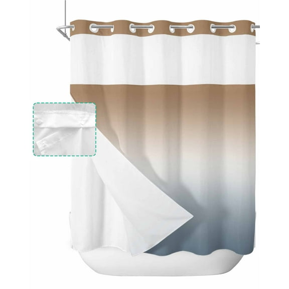 No Hook Shower Curtain with Snap in Liner, Brown Grey Gradient Hotel Shower Curtains for Bathroom, Washable Shower Curtain Liner Set with Mesh Top Window, 66"x72"