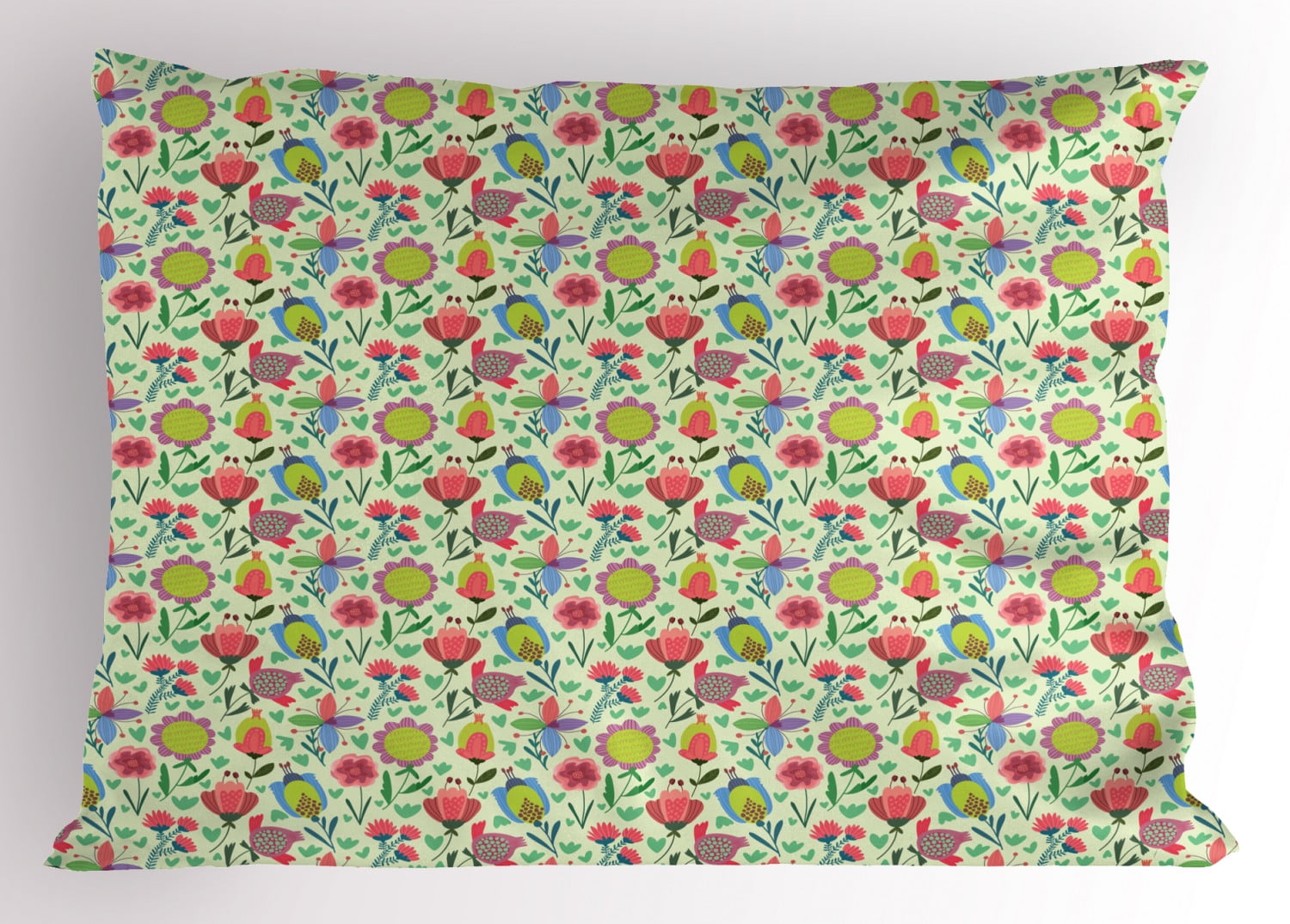 Dutch Pillow Sham Floral Arrangement with Colorful Doodle Blooming